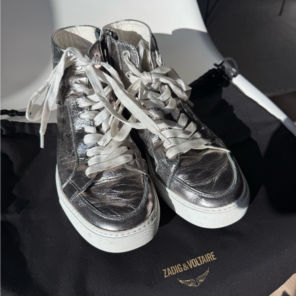 Zadig & Voltaire Women's Metallic Silver Sneakers - Picture 2 of 9